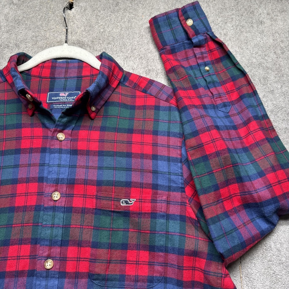 Vineyard Vines‎ Red Blue Plaid Flannel Shirt Classic Fit Preppy Fall Mens Medium